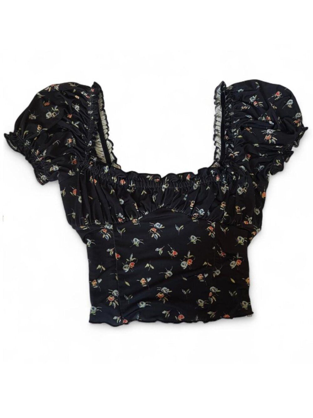 urban outfitters black floral crop top XS